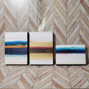 Artist Signed Original Trio Small Paintings on Wood Modern Vibe